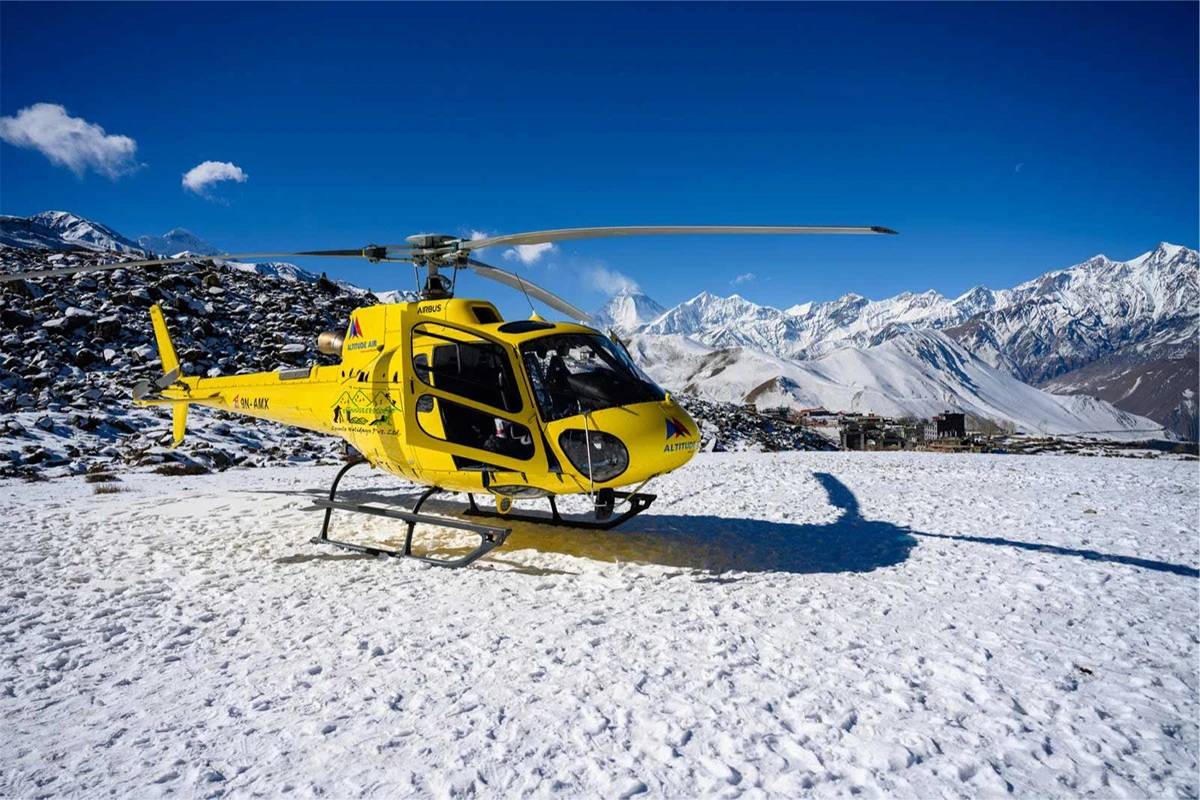 A helicopter in Muktinath temple - Muktinath Helicopter Tour