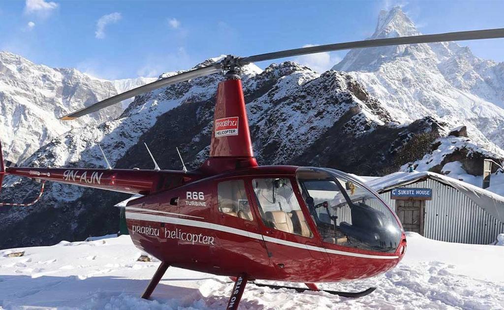 Mardi Himal Base Camp Helicopter Tour from Pokhara - A safely landed heli in Mardi base camp