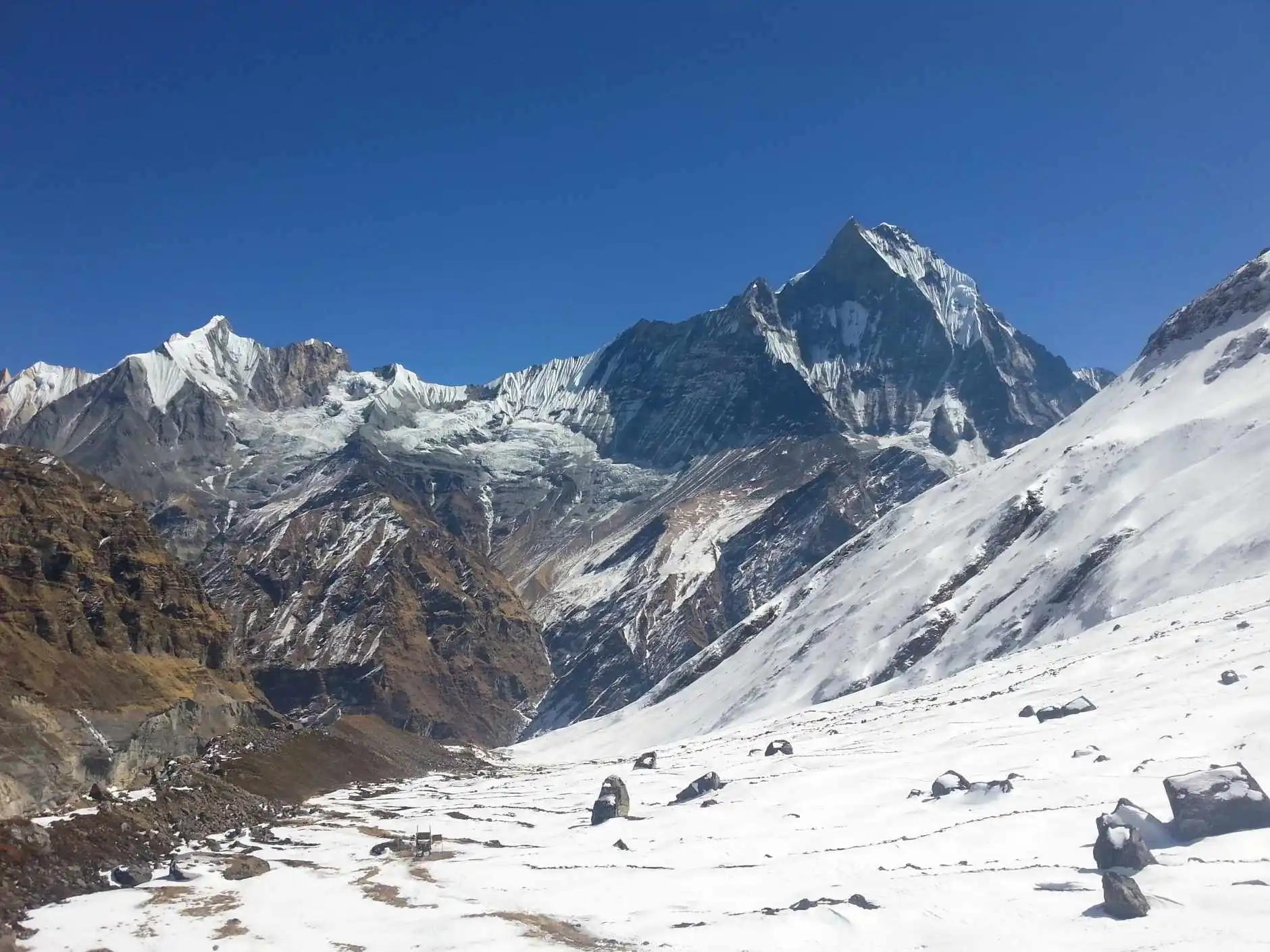 Annapurna base camp filled with snow in winter season