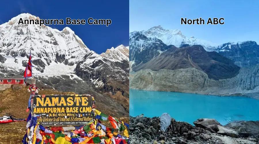 two different images of annapurna base camp and north abc