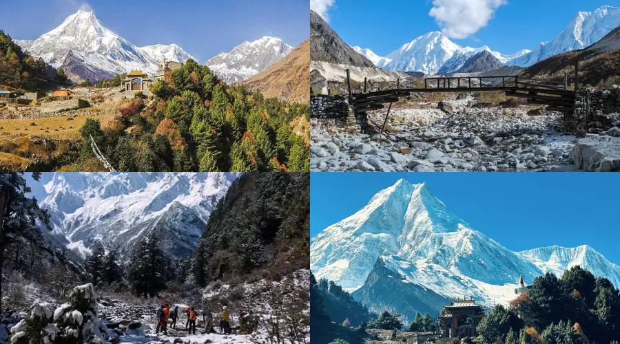 Beautiful landscape of manaslu circuit trek with the mountains