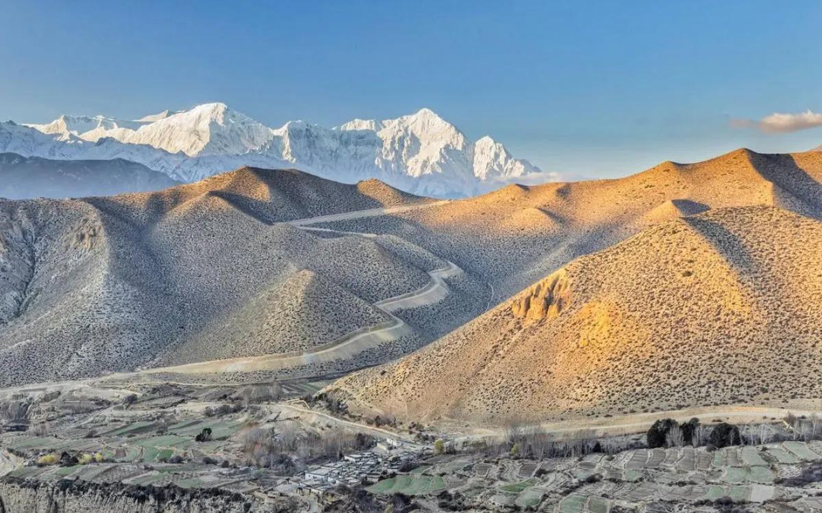 Upper Mustang Trek by Jeep Road and mountains in the back