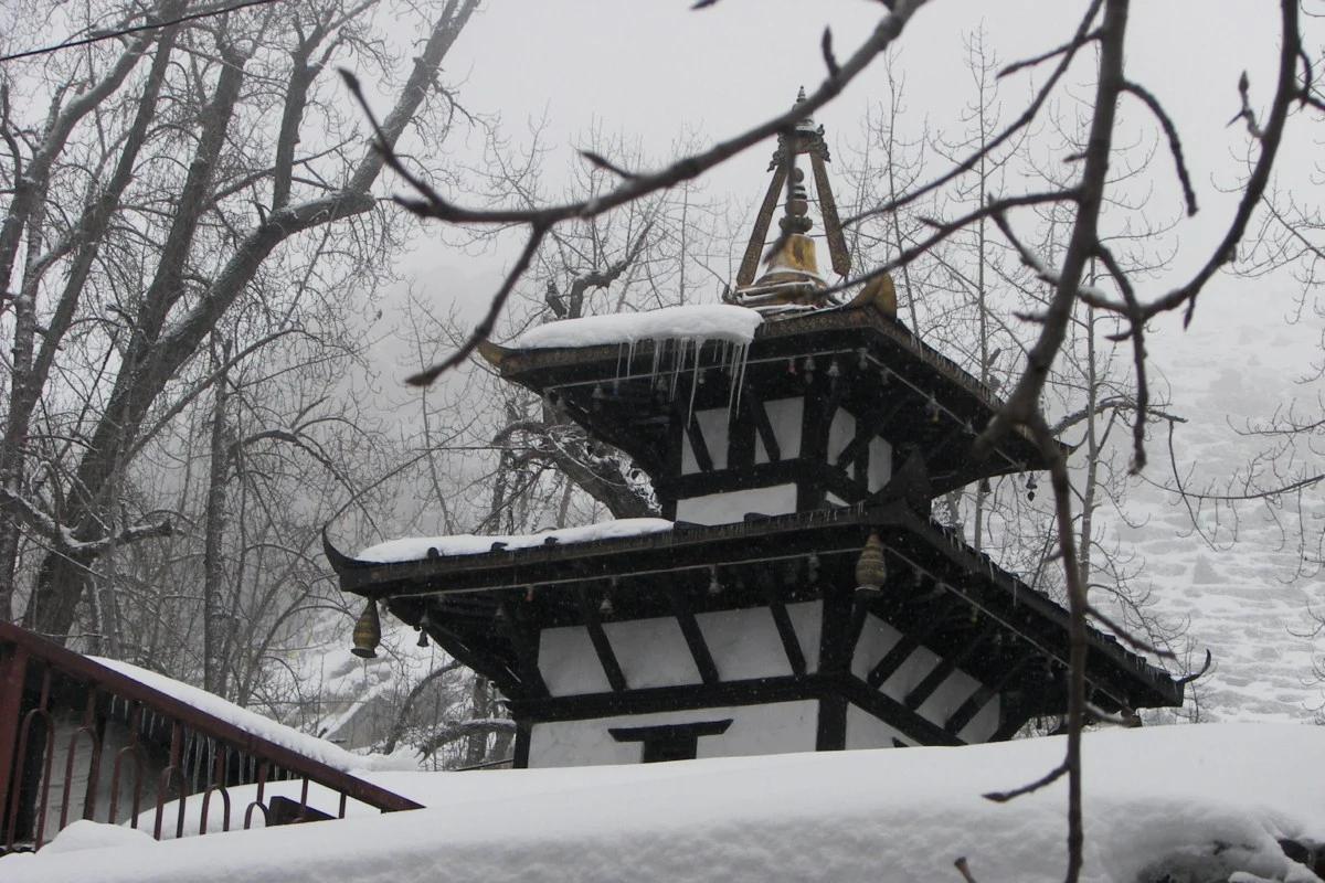 Mustang Muktinath Temple, Nepal in Winter covered in snow