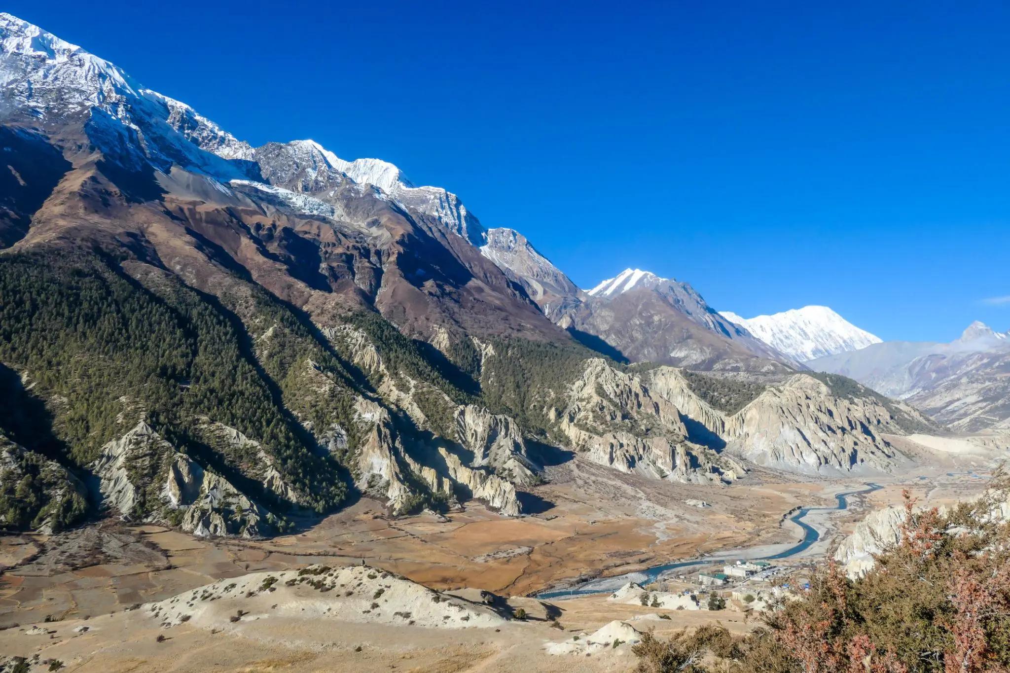 Nepal's Himalayas Mountain Range Seen from Annapurna Circuit Trek