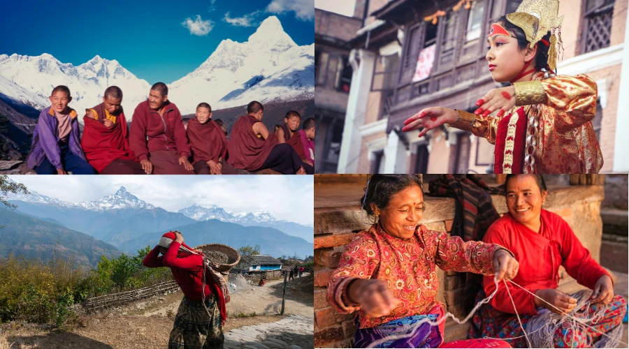 Differents types of culture and people of nepal in one frame